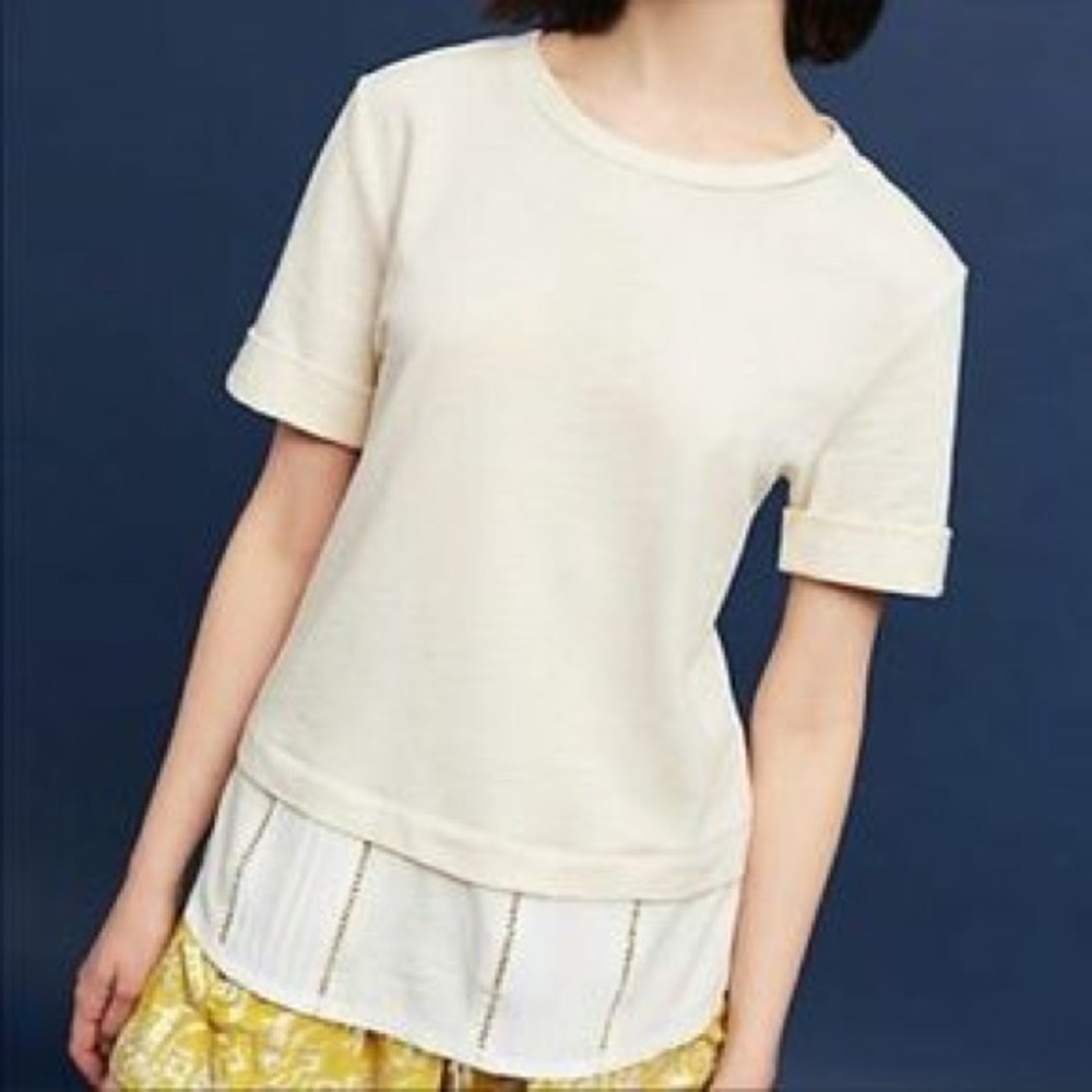 Anthro Dolan Top Layered Sweatshirt Short Sleeves - Picture 1 of 8